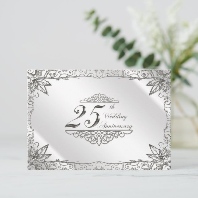 Flourish Silver 25° aniversario de Boda RSVP (Anverso de pie)