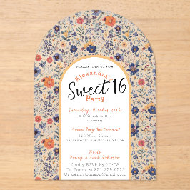 Flourished dulce dieciséis invitación transparente