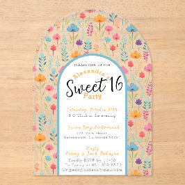 Flourished dulce dieciséis invitación transparente