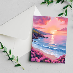 Flower Cove Tarjeta floral de acuarela de océano