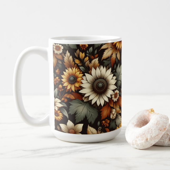 Flower Cute Floral Cup 🌻 taza de café 15 oz (Con donut)