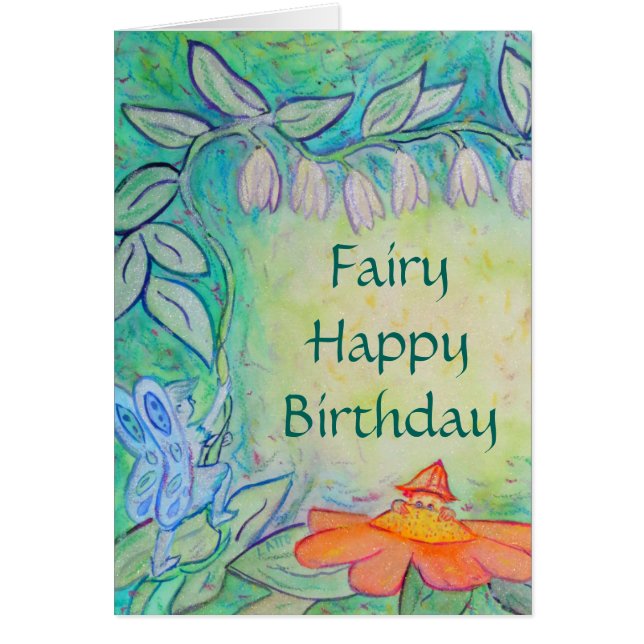 Flower Fairy Happy Birthday Greeting Cards (Frente)