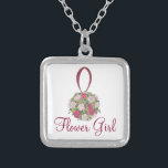 Flower Girl Bridal Party Bouquet Rosa collar<br><div class="desc">El collar presenta un original ilustracion de marca de un ramo de flores de boda rosadas,  con una chica FLOWER con una fuente de bonito burdeos. ¡Un regalo perfecto para el chica de flores!</div>
