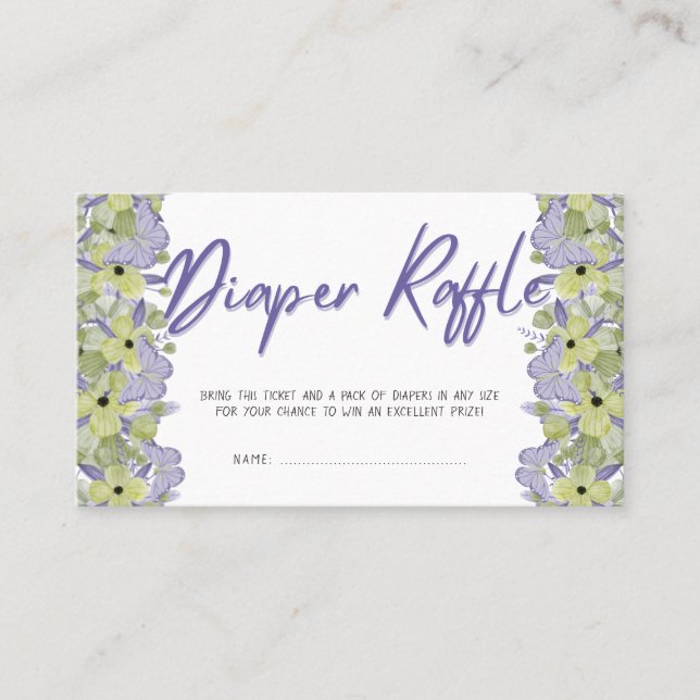 Flower mariposa Baby Shower Diaper Raffle Ticket (Anverso)