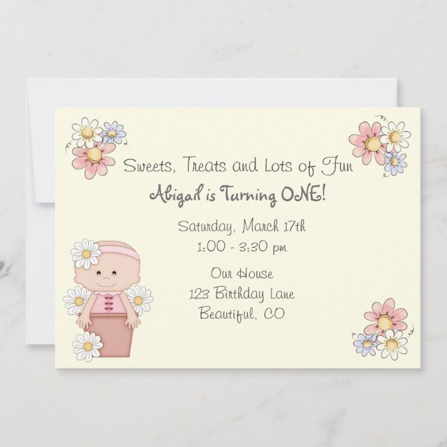 Flower Pot Baby Invitaciones para el primer cumple (Anverso)
