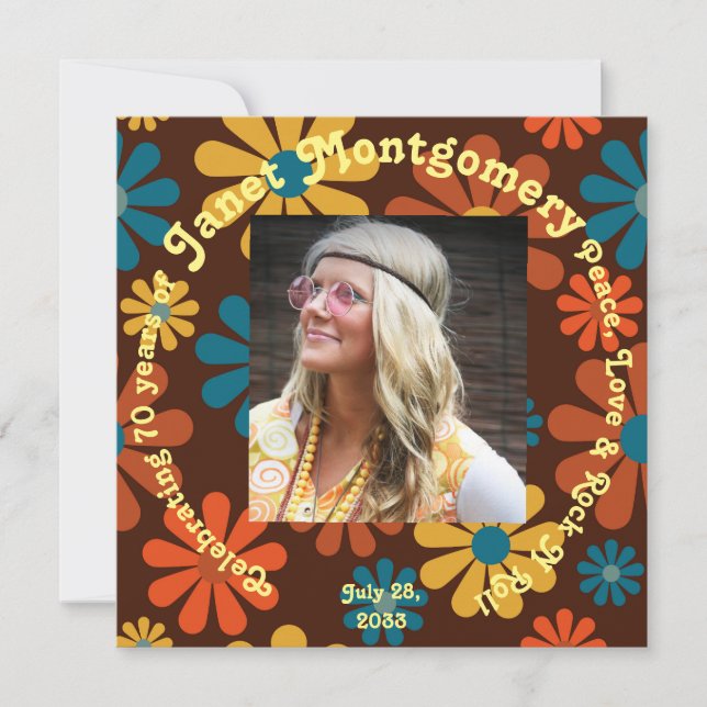 Flower Power Photo Retro Boomer Cumpleaños (Anverso)