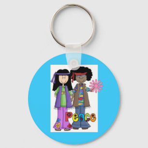 Flower power retro azul del ~ del llavero de 1960