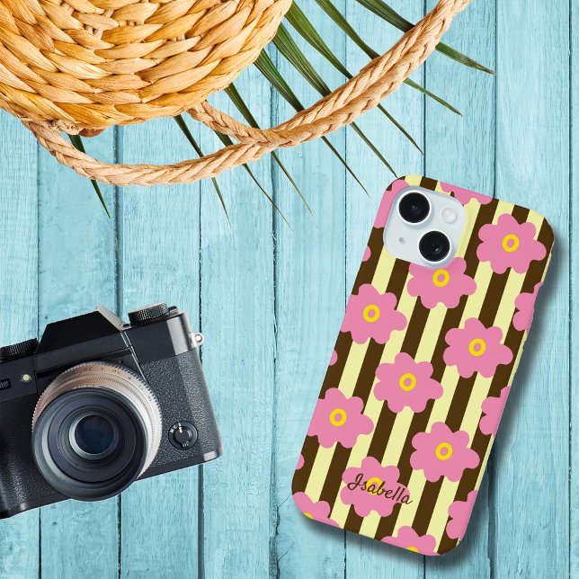 Flower Power Stripes Personaliza Name Iphone Case (Subido por el creador)