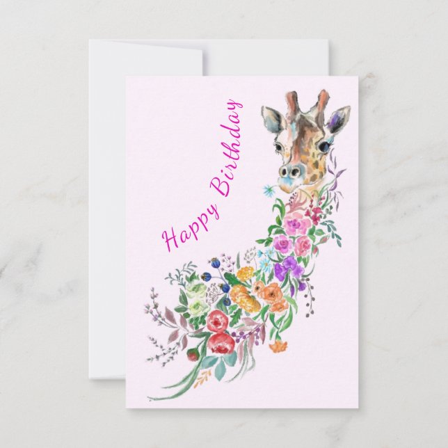 Flowers Bouquet Giraffe Tarjeta de cumpleaños (Reverso)