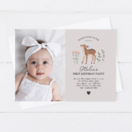 Flowers de Woodland Fawn Foto Invitación al cumple