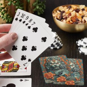 Flu León de la Sabiduría Jugando Cartas