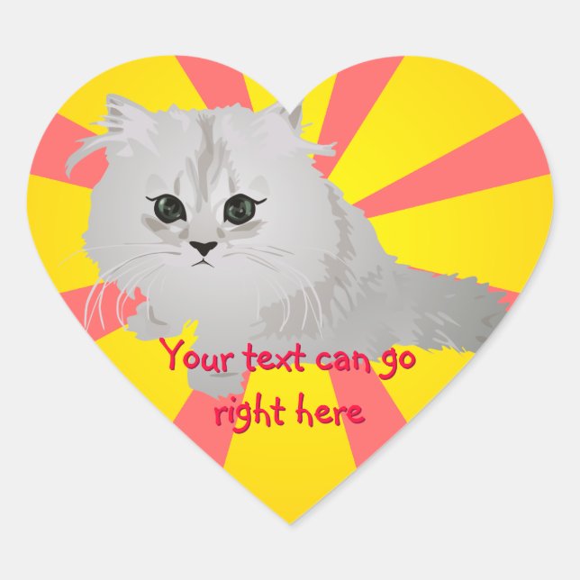 Fluffy White Kitten Heart Pegatinas (Anverso)