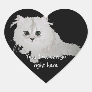 Fluffy White Kitten Heart Pegatinas