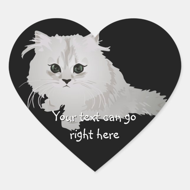 Fluffy White Kitten Heart Pegatinas (Anverso)
