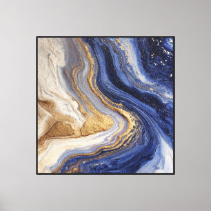 Flujo de mármol dorado azul – Arte mural abstracto