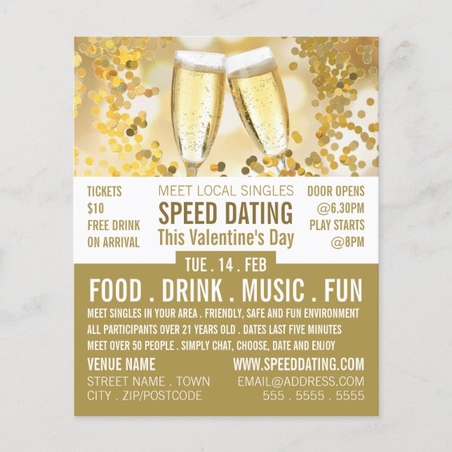 Flutes de champagne, publicidad de eventos de cita (Frente)