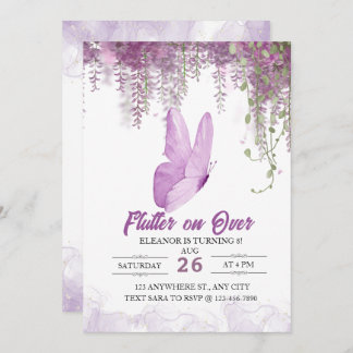 Flutter On Over Butterfly Chica Invitación al cump