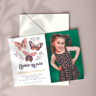Flutter On Over Butterfly PhotoBirthday Invitación