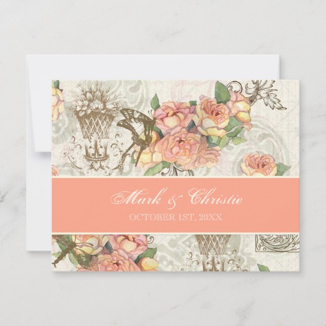 Flutterbyes 'n Rosas Elegant Wedding RSVP Card (Anverso)