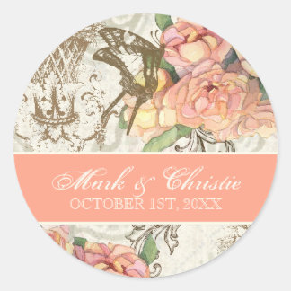 Flutterbyes 'n Rosas Pegatinas de boda elegantes