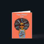 Fly African American Sister - Tarjeta de cumpleaño<br><div class="desc">Esta fresca tarjeta de cumpleaños muestra a una mujer afroamericana con inspirador arte de palabras en su pelo y en el enterizo de su jean. Obtén esta tarjeta con mucha personalidad para tu hermana en su cumpleaños.</div>