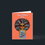 Fly African American Sister - Tarjeta de cumpleaño<br><div class="desc">Esta fresca tarjeta de cumpleaños muestra a una mujer afroamericana con inspirador arte de palabras en su pelo y en el enterizo de su jean. Obtén esta tarjeta con mucha personalidad para tu hermana en su cumpleaños.</div>
