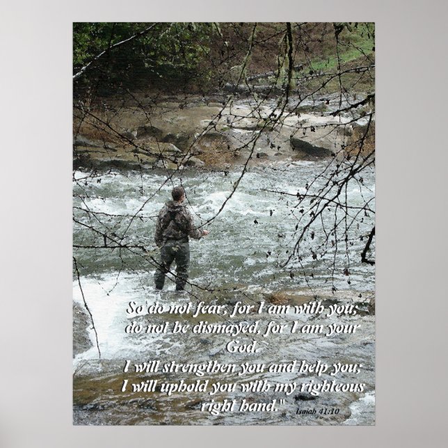 Fly Fisherman River Isaiah 41:10 Impresión de fe (Frente)