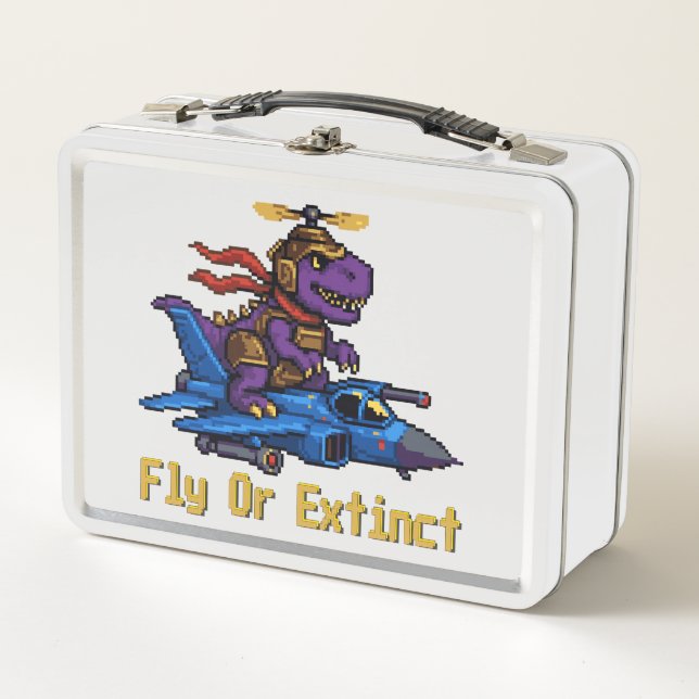Fly Or Extinct Pixel Art Dinosaur Pilot Fighter Je (Anverso)