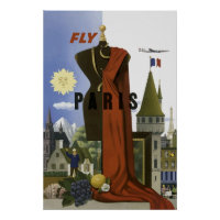 Fly Paris Francia Vintage Travel Poster