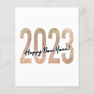 Flyer 2023 feliz año nuevo con texto purpurinoso dorado.