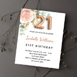 Flyer 21.ª invitación al presupuesto de oro floral rosa<br><div class="desc">Tenga en cuenta que esta invitación está en papel de volante y es muy delgada. Los sobres no están incluidos. Para invitaciones más gruesas (el mismo diseño) visite nuestra tienda. Una elegante invitación para un fiesta de 21 años. Un fondo blanco moda. Decorada con una flor rosa de color oro...</div>