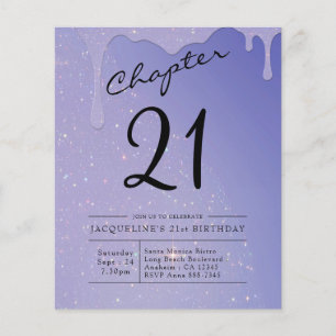 Flyer 21.ª invitación Purpurina de guión de cumpleaños