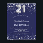 Flyer 21 años invitación al presupuesto azul marino de p<br><div class="desc">Tenga en cuenta que esta invitación está en papel de volante y es muy delgada. Los sobres no están incluidos. Para invitaciones más gruesas (el mismo diseño) visite nuestra tienda. Una invitación moderna, elegante y glamurosa para un fiesta de 21 años. Un fondo azul marino, decorado con estrellas de imitación...</div>