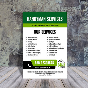 Flyer 24/7 Handyman & Plumbing Services BLACK GREEN