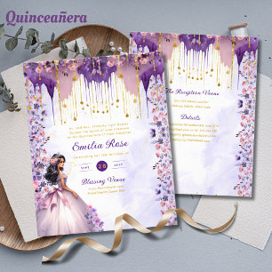 Flyer 25 Espuma De Oro Púrpura Quinceanera Vestido Flora