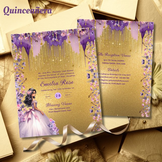 Flyer 25 Espuma De Oro Púrpura Quinceanera Vestido Flora (Subido por el creador)