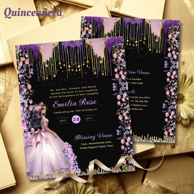 Flyer 25 Espuma De Oro Púrpura Quinceanera Vestido Flora (Subido por el creador)