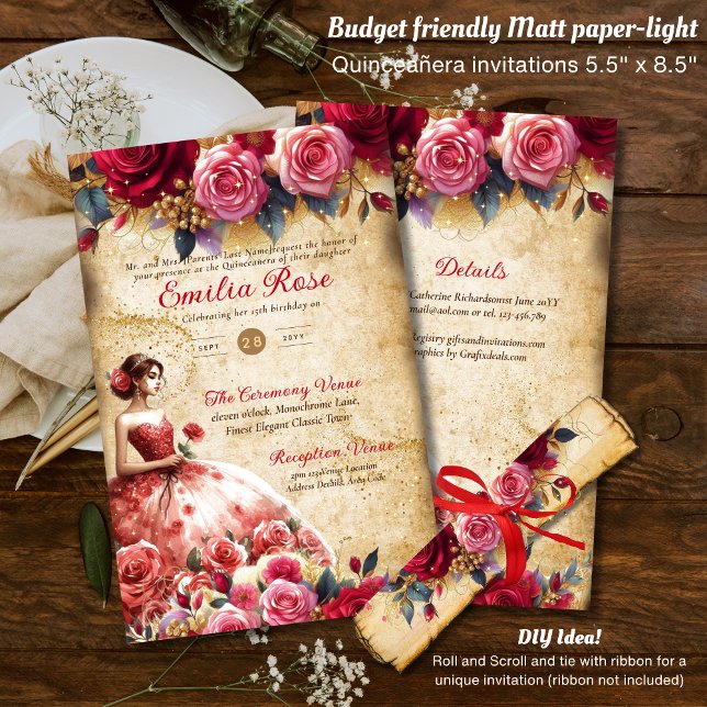 Flyer 25 Presupuestos Red Parchment Look Quinceanera DIY (Subido por el creador)