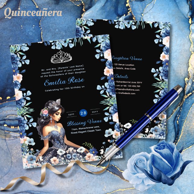 Flyer 25 Rosas florales de la Marina Blue Quinceanera (Subido por el creador)