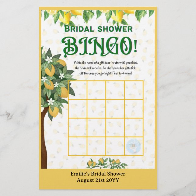 Flyer 25 x Lemon Bridal Shower Games BINGO y GUESS WHO (Frente)
