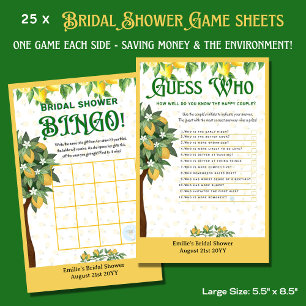 Flyer 25 x Lemon Bridal Shower Games BINGO y GUESS WHO