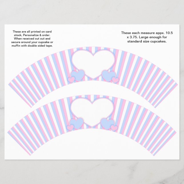 Flyer 2 Corazones y rayas Cupakes Personalizados Wrapper (Frente)