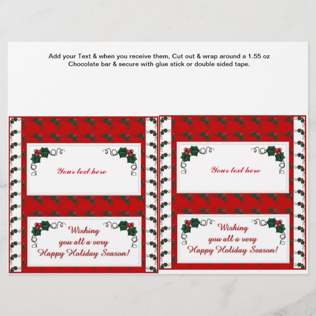 Flyer 2 Navidades Holiday Holly Candy Bar Wrappers (Frente)