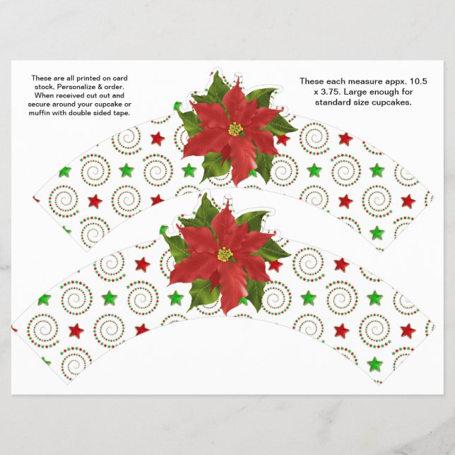 Flyer 2 Navidades Poinsettia Personalizado Cupakes Wrape (Frente)