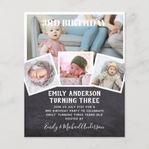 Flyer 3.ᵉʳ Collage de fotos de cumpleaños Invitar a un n