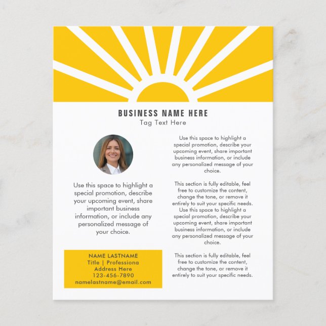 Flyer 3 | Personalizado Foto Moderno Sunrise Yellow Busi (Frente)
