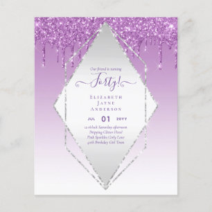 Flyer 40.º cumpleaños invita a su Purpurina glamour