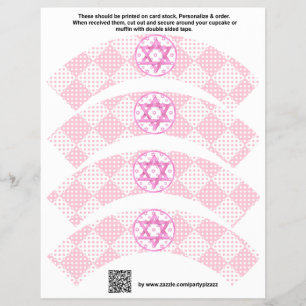 Flyer 4 Bat Mitzvah Chica Rosa Personalizado Cupcake Wra