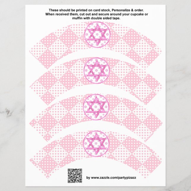 Flyer 4 Bat Mitzvah Chica Rosa Personalizado Cupcake Wra (Frente)