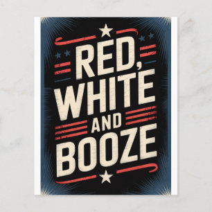Flyer 4 de julio Fiesta Booze Blanco Rojo y Booze